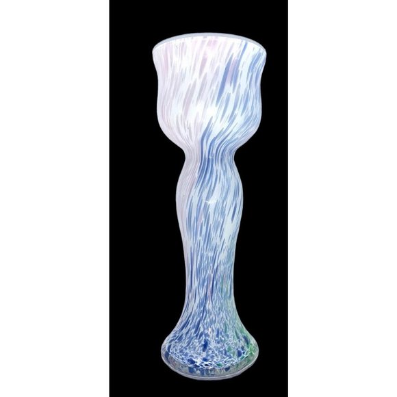 Vintage Glass Hand Blown Vase Holmgaard Pastel Blue Pink Green Splash Large Dots